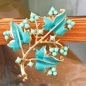 Vintage Coro Arbitus Turquoise Aqua Brooch Book Piece 1955